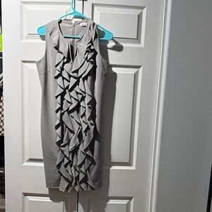 Calvin Klein Gray Ruffle Midi Dress